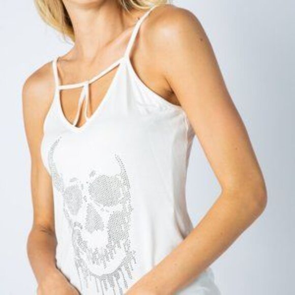 NWT Vocal Strappy Tank w/ Studded Skull Off White Sz M - Picture 2 of 4